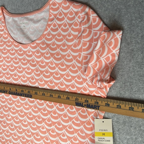Kim Rogers Womens Peach Comb Print Fitted Crew Neck Short Sleeve Tee Shirt Sz M - Picture 3 of 9